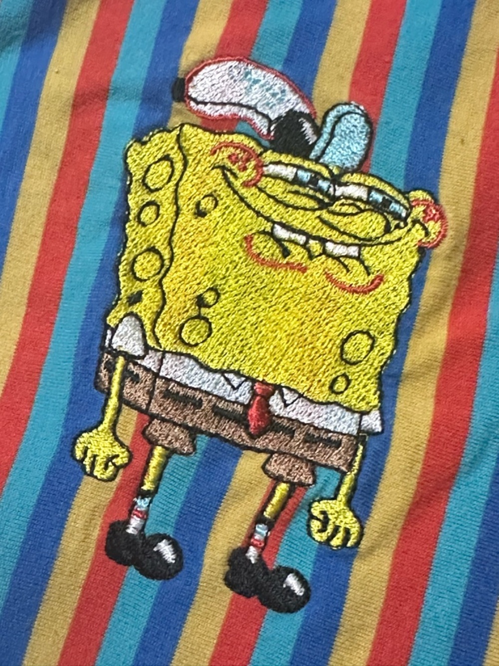 Nickelodeon SpongeBob SquarePants Striped T-Shirt M Colorful Cartoon Embroidered - Picture 2 of 8